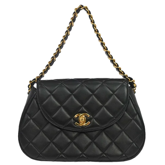 Chanel 1994-1996 Black Lambskin Turnlock Handbag in Black Lambskin from AMORE Vintage Tokyo