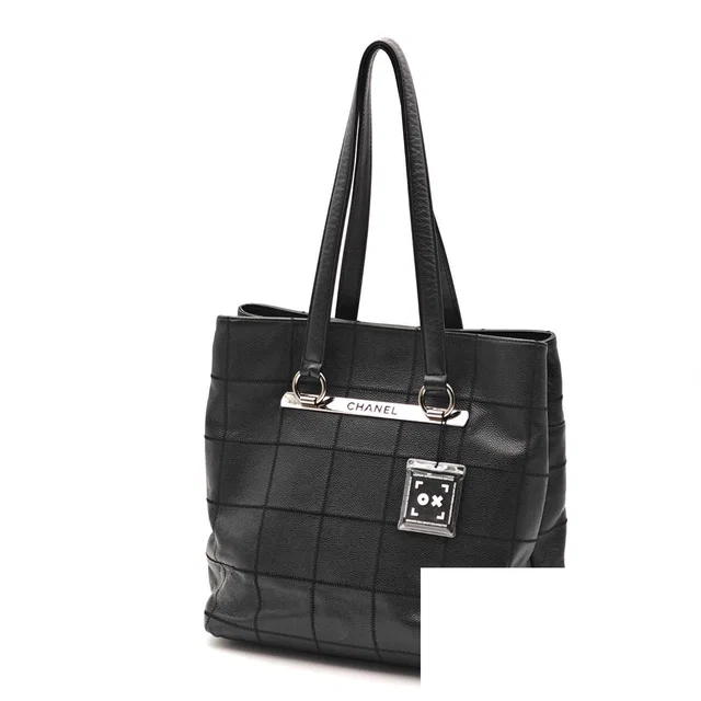 Chanel Choco Bar Caviar Leather Tote Bag Black in Black Caviar leather from The Reluxe