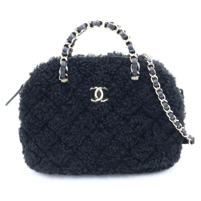 Chanel CC Logo Fleece 2-Way Shoulder Bag Black Leather Gold in Black Leather from The Reluxe