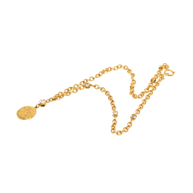 Gold Chanel CC Gold Plated Strass Medallion Pendant Necklace in Gold from Designer Revival