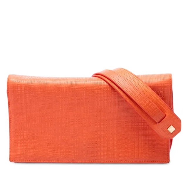 Orange LOEWE Linen Embossed Calfskin Anagram Vega Crossbody in Orange Calfskin from Designer Revival