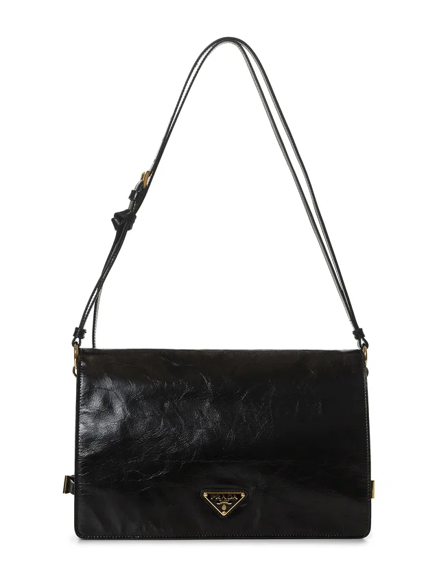 Prada Mirrored-Finish Calf Leather Shoulder Bag — Black in Black Calfskin from HEWI