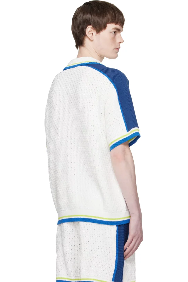 Casablanca Off-White & Blue Short Sleeve Crochet Shirt, photo 3 of 4 from SSENSE