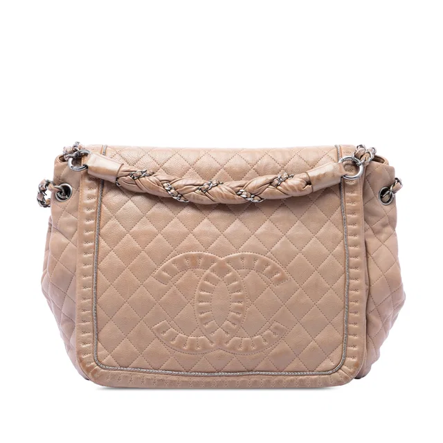 Beige Chanel Large Quilted Calfskin Istanbul Accordion Flap Shoulder Bag in Beige Calfskin from Designer Revival