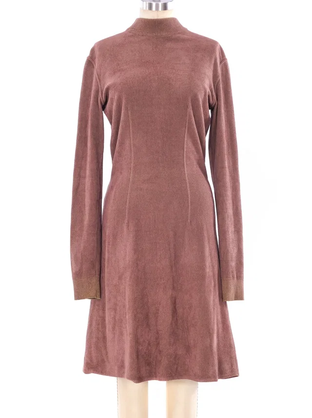 Alaïa Camel Fit and Flare Knit Dress in Brown from Arcade Vintage