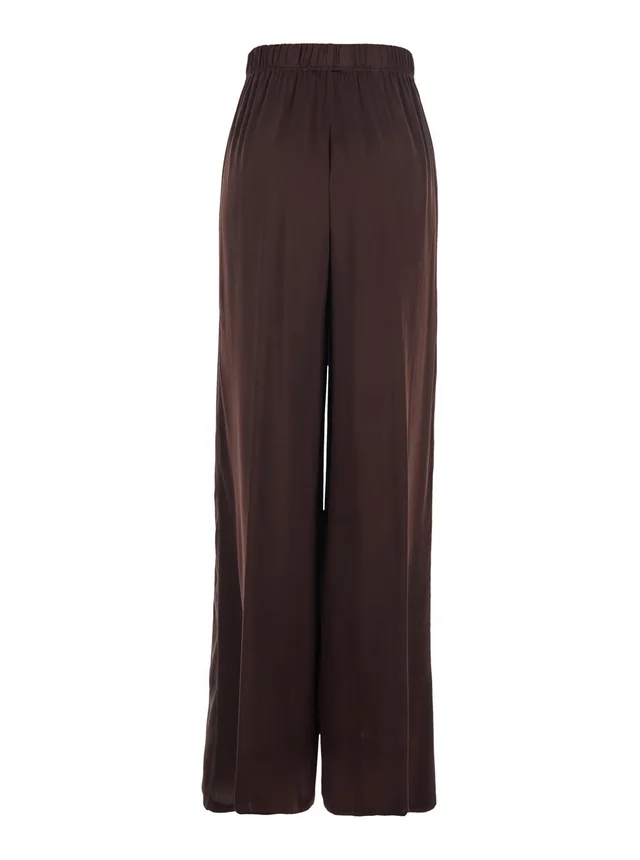 JUCCA Brown Silk Pants with Elastic Waist and Side Welt Pockets Women in Brown, photo 4 of 6 from Gaudenzi Boutique
