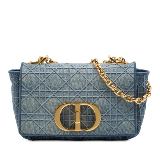 Blue Dior Small Embroidered Denim Cannage Caro Bag in Blue Denim from Designer Revival