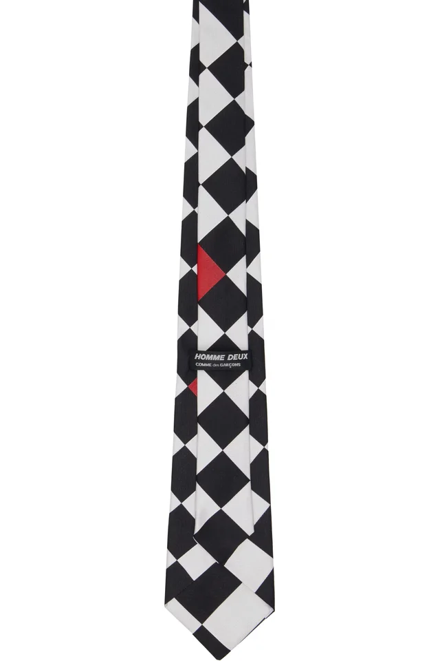 Comme des Garçons Homme Deux Black & White Silk Geometric Pattern Tie, photo 2 of 3 from SSENSE