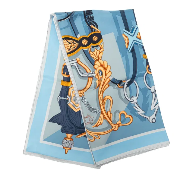 Blue Hermès Brides et Destin Silk Scarf 90 Scarves in Blue Silk from Designer Revival