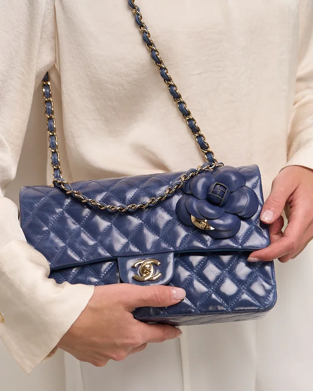 Chanel Timeless Camellia Medium Crinkled Calf Blue in Blue Calfskin from SACLÀB, photo 2 of 10