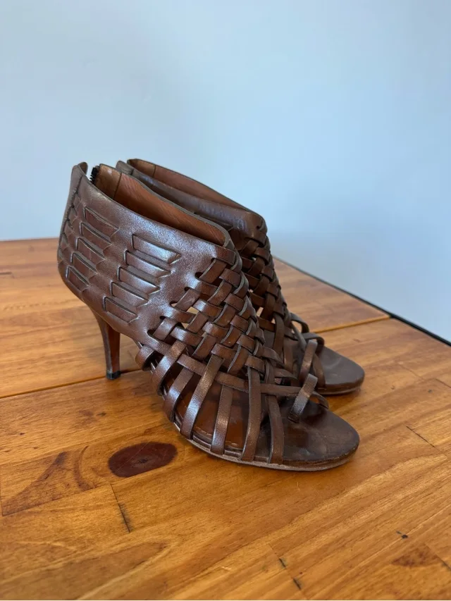 Givenchy Brown Leather Woven Braided Caged Sandal Open Toe Heels Size 37.5 in brown|red Woven leather from Poshmark