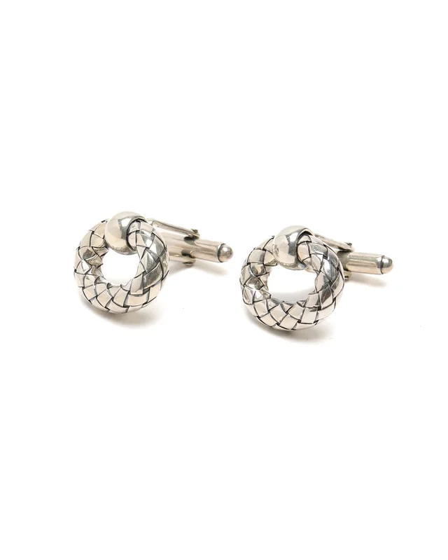Bottega Veneta Intrecciato Silver Cufflinks in Silver Woven leather from A Retro Tale