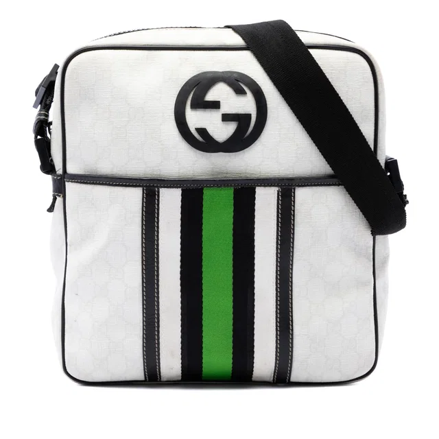 White Gucci GG Supreme Interlocking G Web Crossbody in White Coated canvas from Designer Revival