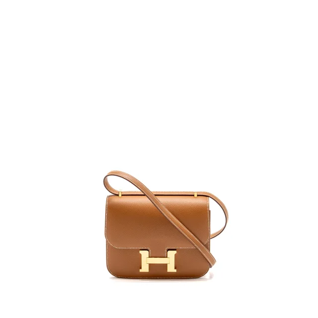 Hermès Mini Constance Epsom Gold GHW Stamp Y in Gold Epsom leather from EMIER