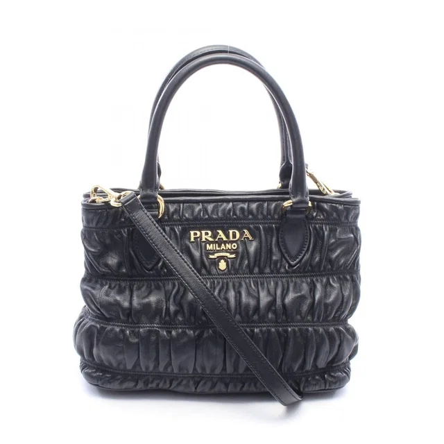 Prada Handbag Black Leather Gathered 2-Way Tote in Black Leather from The Reluxe