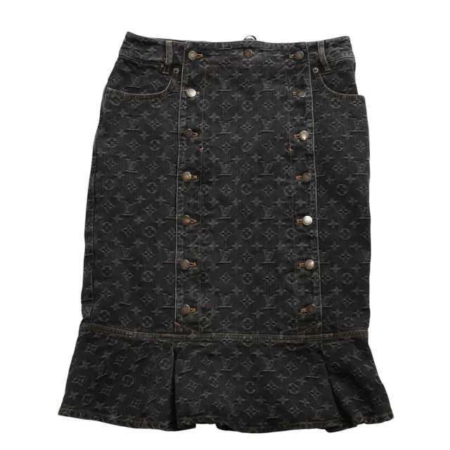 Louis Vuitton Monogram Denim Mermaid Skirt Black Lace-up Ribbon in Black Denim from The Reluxe