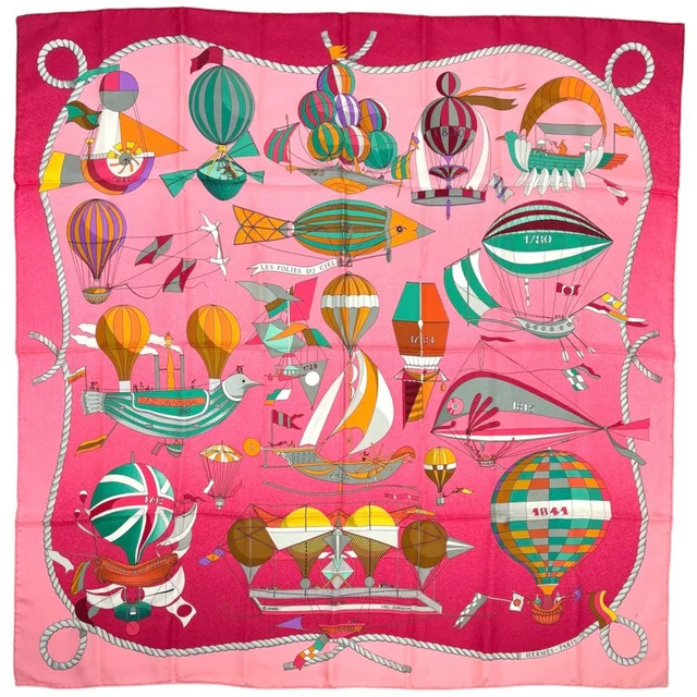 Hermès Carre 90 les Folies du Ciel Scarf Sky Madness Silk Pink Multicolor in Pink Silk from The Reluxe