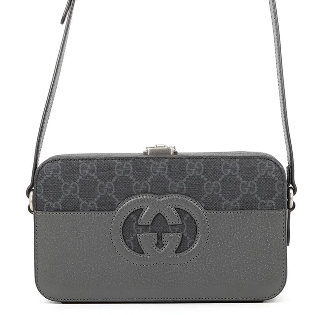 Gucci Cutout Interlocking G Shoulder Bag Gray/Black725341 GG Supreme Leather in Grey Leather from GALLERY RARE
