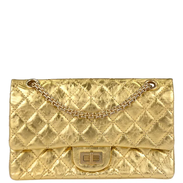Chanel 2006-2008 Gold Calfskin 2.55 Small Classic Double Flap Shoulder Bag in Gold Calfskin from AMORE Vintage Tokyo