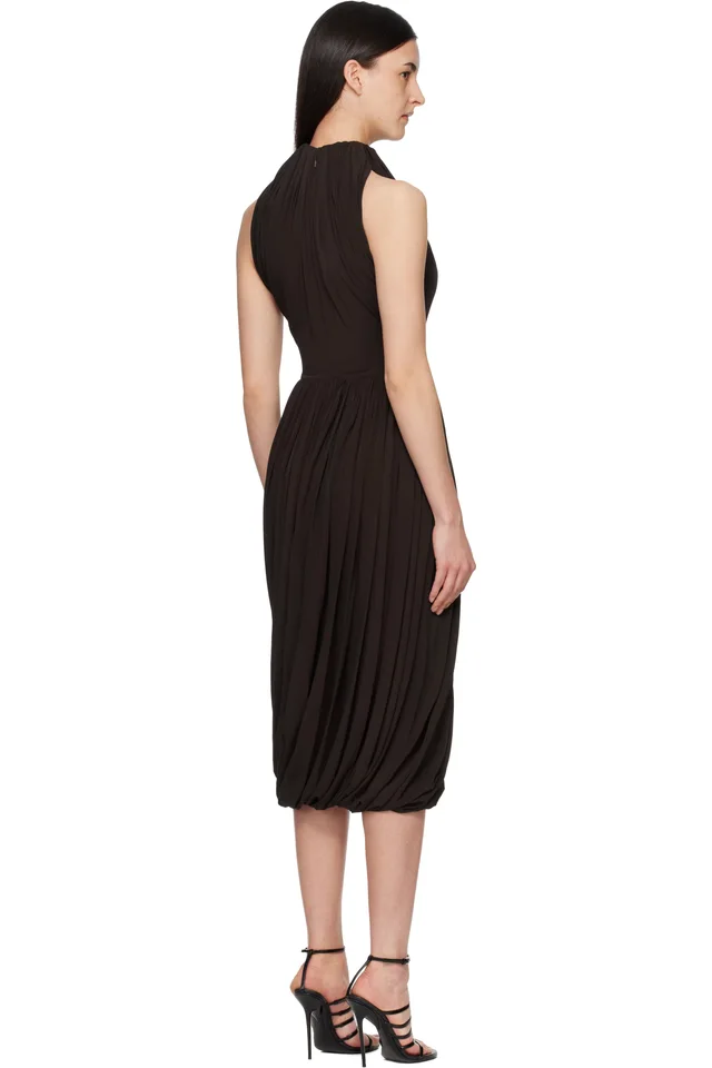 ALAÏA Brown Twisted Soft Jersey Midi Dress, photo 3 of 3 from SSENSE