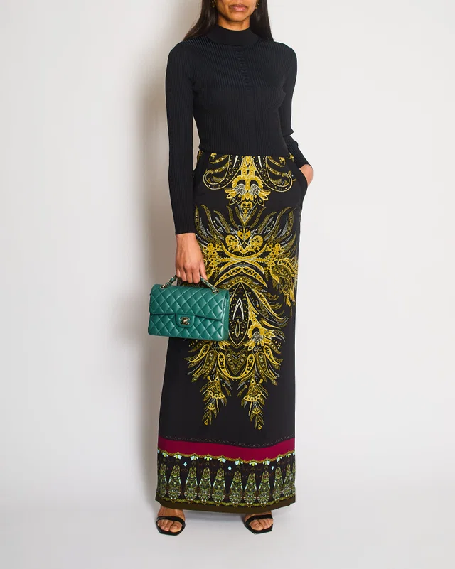 Etro Black Paisley Print Maxi Skirt Size IT 40 (UK 8) in Black from Sellier