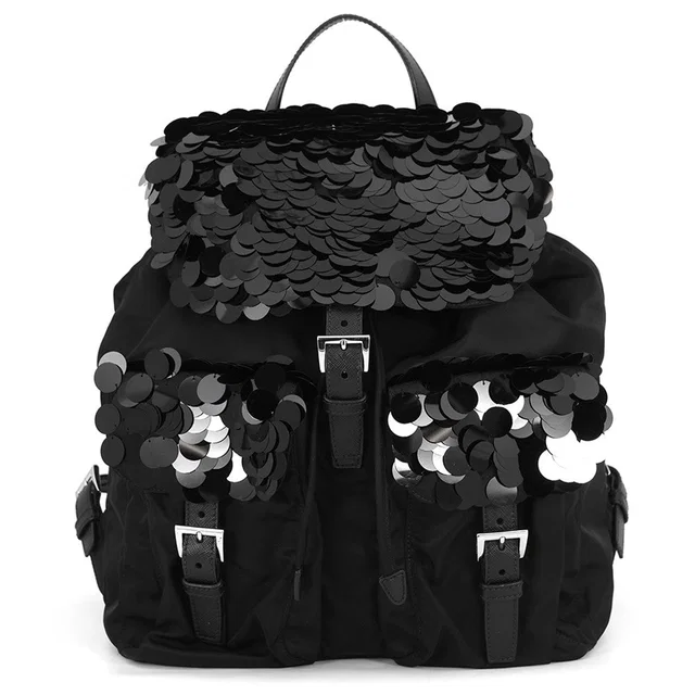Prada Sequins Backpack Black1BZ811 Nylon Leather Sequins Size Medium in Nylon from GALLERY RARE