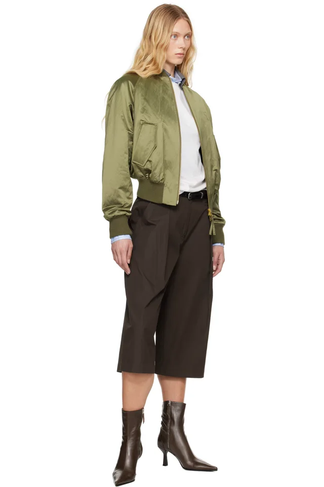 AMI Paris Green Cotton Satin Ami de Coeur Bomber Jacket, photo 4 of 4 from SSENSE