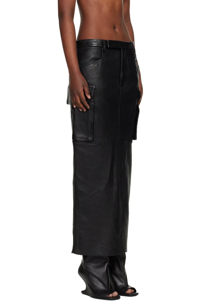 Rick Owens Black Temple Firbanks Leather Midi Skirt, photo 2 of 4 from SSENSE