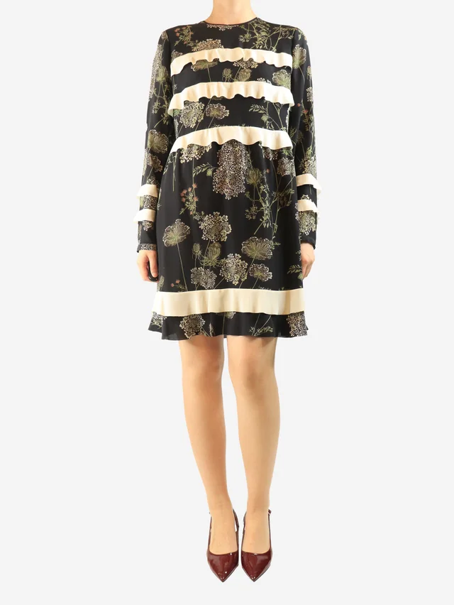 REDValentino Black silk floral printed mini dress - size UK 12 in Black Silk from Sign of the Times