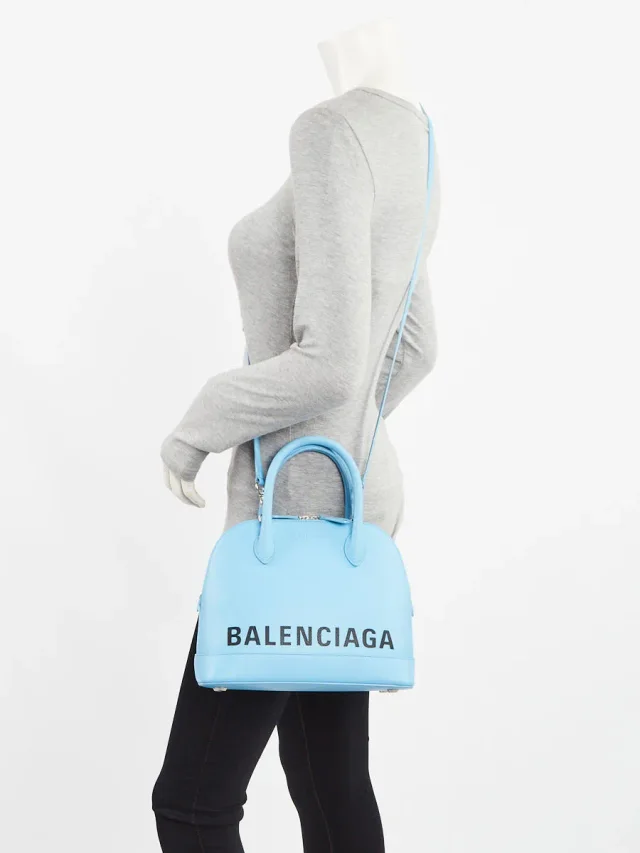 Balenciaga Light Blue Pebbled Leather Small Ville Satchel Bag in Blue Leather from Yoogis, photo 2 of 11
