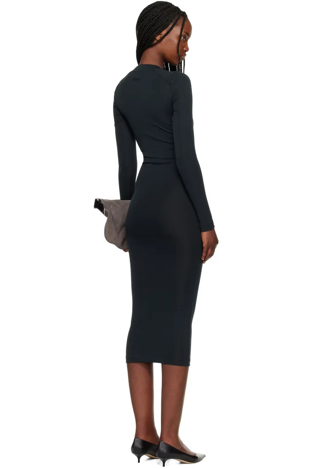 Fear of God ESSENTIALS Black Fitted Long Sleeve Maxi Dress, photo 3 of 4 from SSENSE