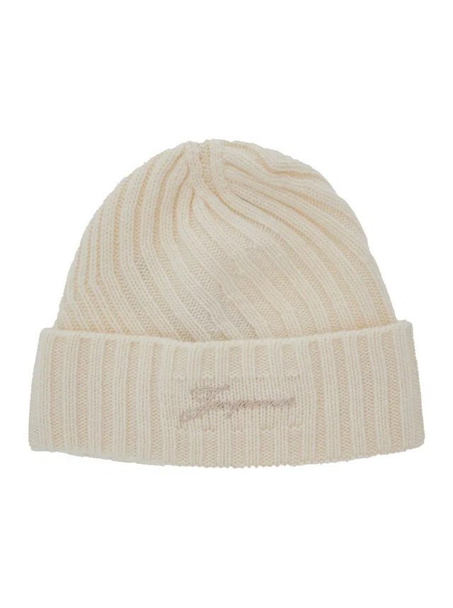 Jacquemus Acu00767ak0 Ribbed Knit Wool Beanie — White Beanies in White Wool from HEWI
