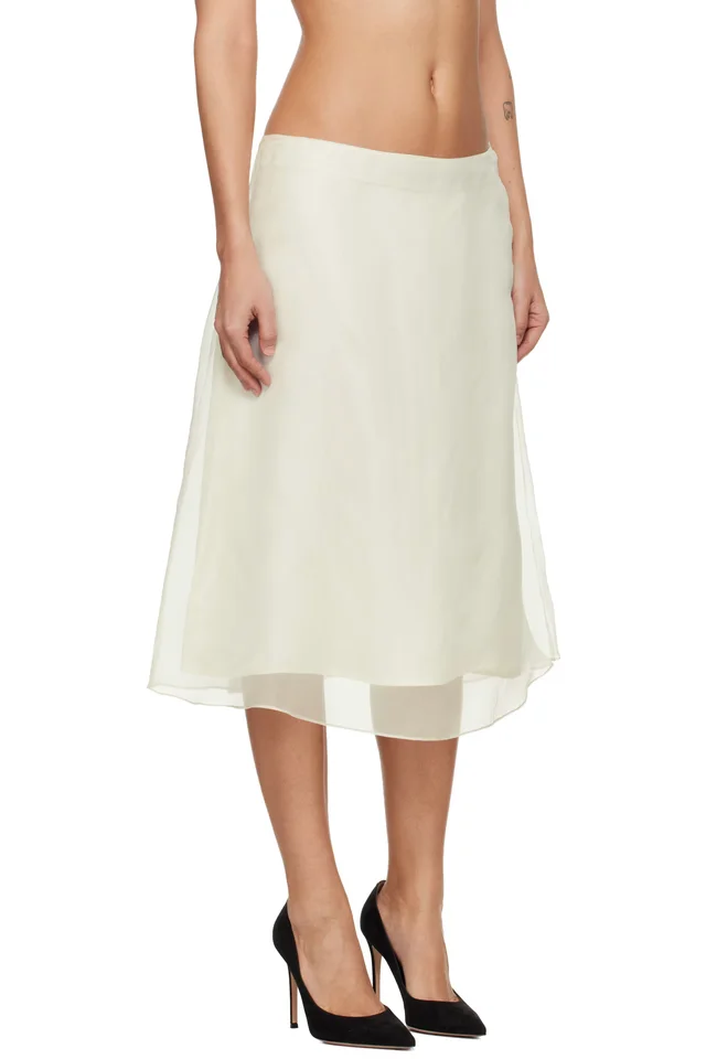 AMI Paris Off-White Silk Sheer Trapeze Midi Skirt, photo 2 of 4 from SSENSE