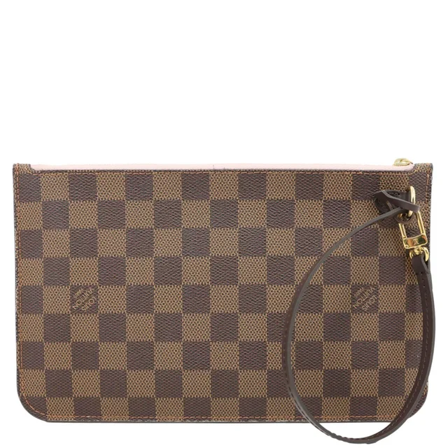 Louis Vuitton Neverfull Damier Ebene Wristlet Pouch Rose Ballerine in Brown from Dallas Designer Handbags