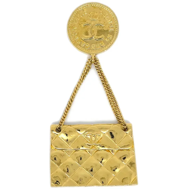 Chanel Bag Brooch Pin Gold in Gold from AMORE Vintage Tokyo