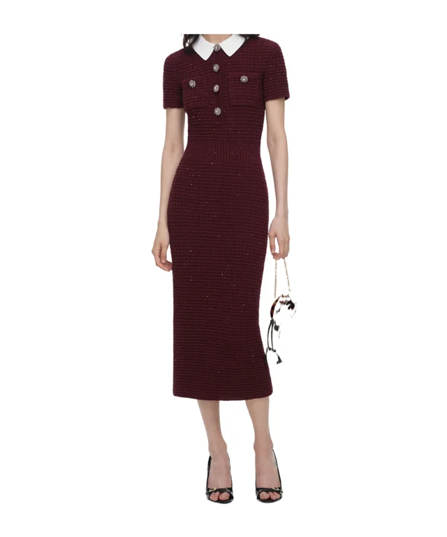 Self-Portrait Burgundy Textured Knit Midi Dress from SENSER, photo 1 of 1