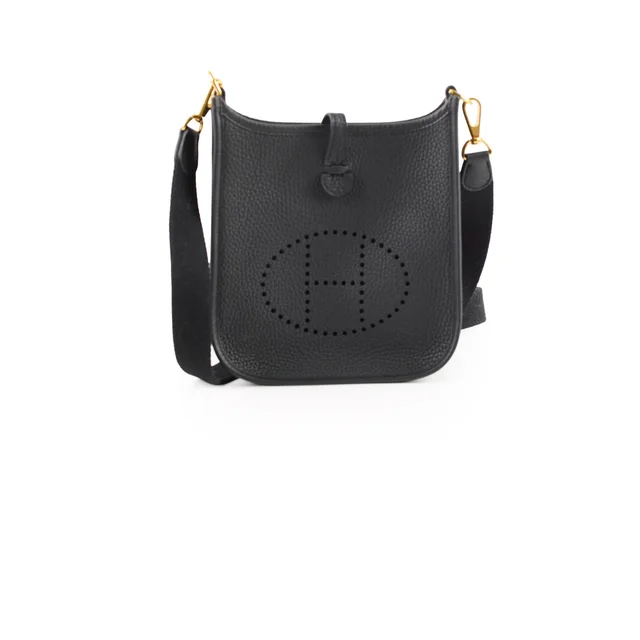 Hermès Mini Evelyne Noir Black- Stamp W in Black Clemence leather from The Purse Affair