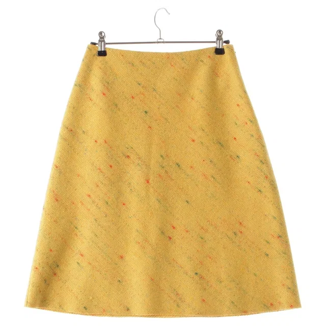 Miu Miu Bias Design Melton Back Logo Midi Skirt Yellow Multicolor 38 in Yellow Wool from The Reluxe