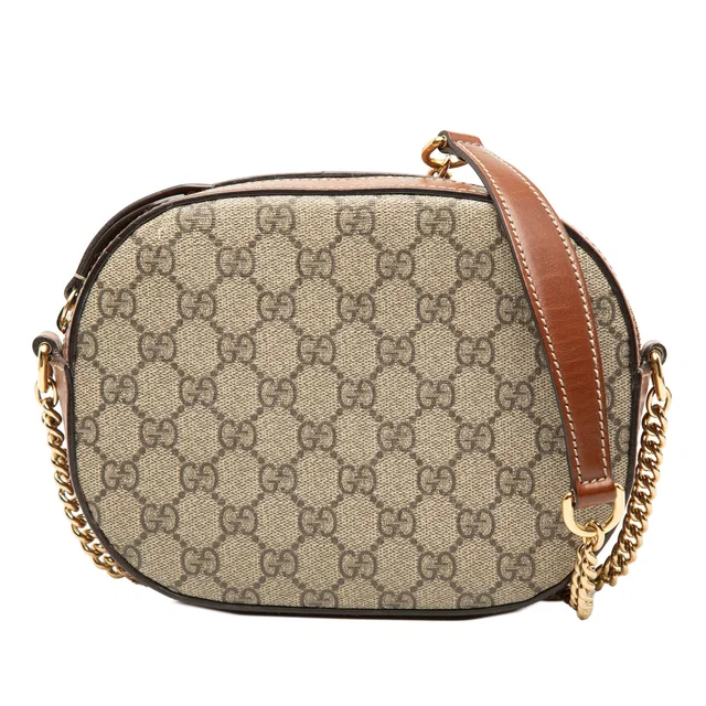 Beige Gucci Mini GG Supreme Chain Crossbody in Beige Coated canvas from Designer Revival
