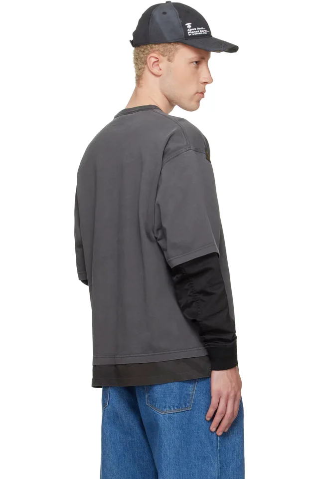 AAPE by A Bathing Ape Gray Moonface Logo Long Sleeve T-shirt, photo 3 of 4 from SSENSE