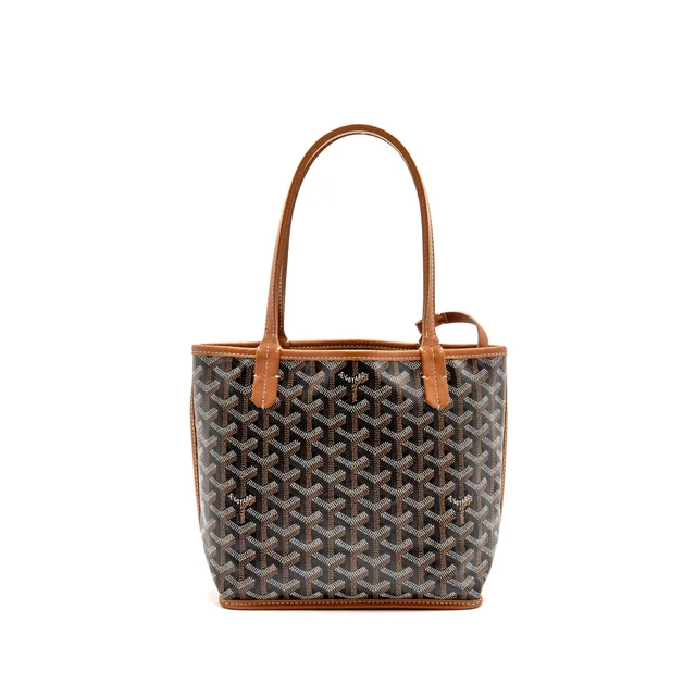 Goyard Mini Anjou Tote Goyardine Canvas/ calfskin Tan SHW in Brown Calfskin from EMIER