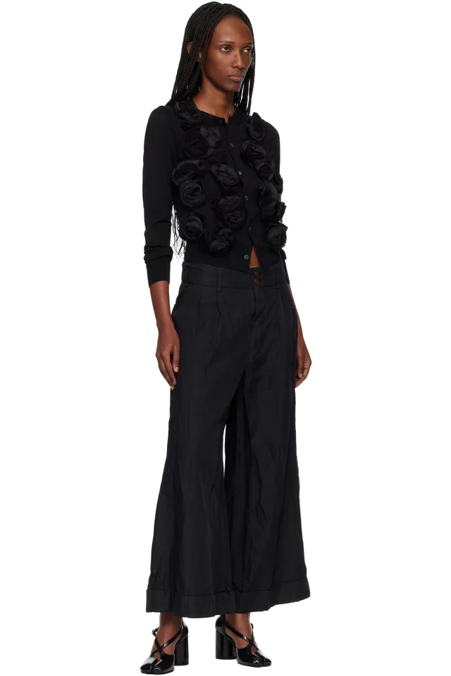 Comme des Garçons Comme des Garçons Black Lambswool Jersey X Flower Embroidery Cardigan, photo 4 of 4 from SSENSE
