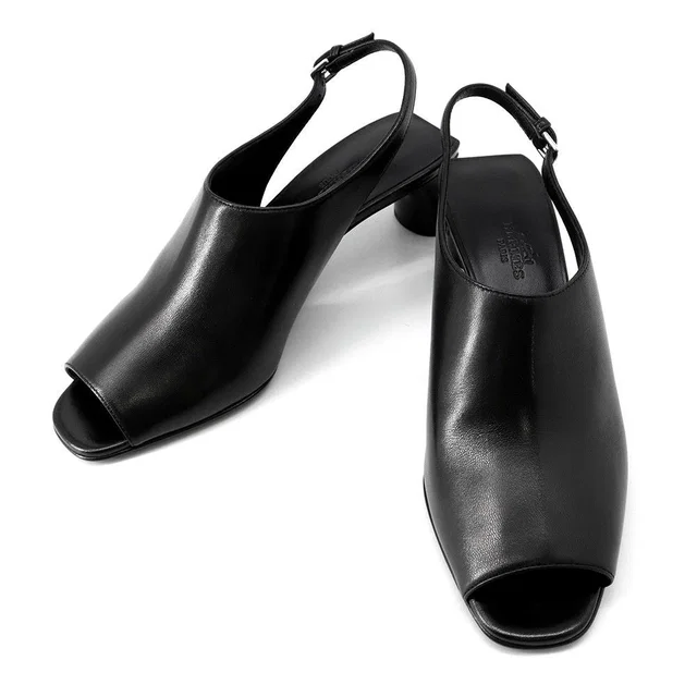 Hermès Sandals Marly 45 Nappa Leather Heels Shoes Black 37 in Black Nappa leather from The Reluxe