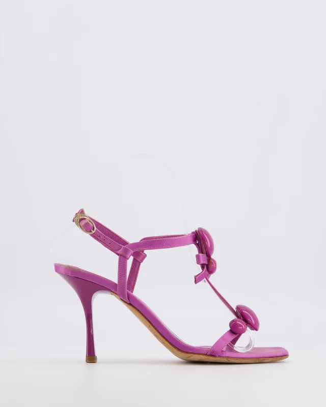 Dior Vintage Purple Satin T-Strap Buttons Heeled Sandals with Bow Detail Size EU 36 in Purple Satin from Sellier