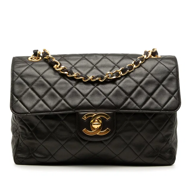 Black Chanel Jumbo XL Classic Lambskin Single Flap Crossbody Bag in Black Lambskin from Designer Revival