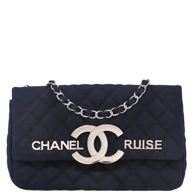 Chanel 2008-2009 Navy Canvas Cruise Line Shoulder Bag in Navy Canvas from AMORE Vintage Tokyo