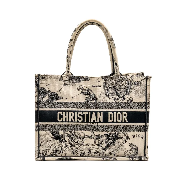 Dior medium book tote toile de jouy embroidery canvas White / Black in Black Canvas from EMIER