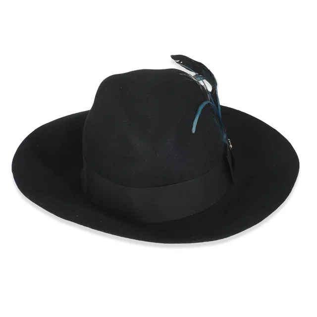Gucci Black Cotton Blend GG Feather Trilby Hat L in Black from myGemma