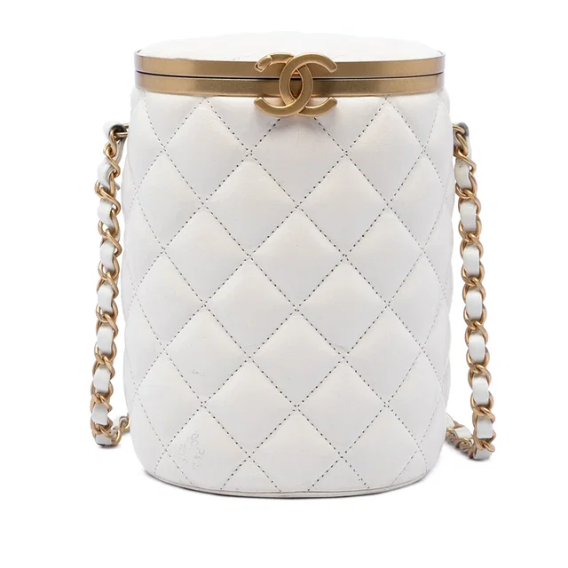 White Chanel Small Quilted Lambskin Crown Box Bag in White Lambskin from Designer Revival, photo 1 of 1