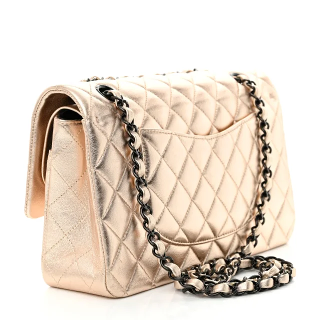 Chanel Metallic Lambskin Quilted Medium Double Flap Gold Black in Black Lambskin from FASHIONPHILE, photo 3 of 12